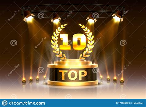 Top 10 Best Podium Award Sign Golden Object Stock Vector