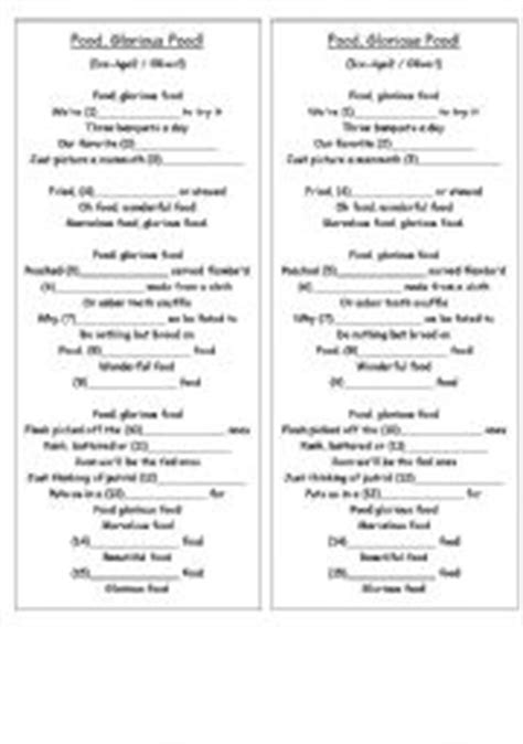 Just loosen your belt two inches and then you work up a new appetite. English worksheets: Food Glorious Food Song
