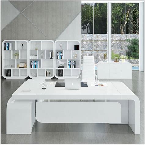 L Shape Executive Office Table White Office Desk With Cabinet