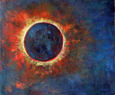 Solar Eclipse Abstract Painting Original Art Sun Moon On Canvas 36x30