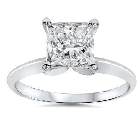 2 Ct Princess Cut Diamond Solitaire Engagement Ring 14k White Gold