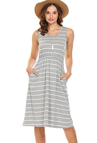 hount women s summer sleeveless striped empire waist loose midi casual dress with pockets grey