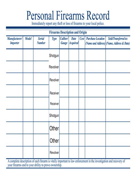 Personal Firearms Record Pdf Fill Online Printable Fillable Blank Pdffiller