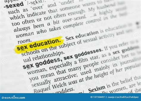 highlighted english word sex education and its definition at the dictionary stock image image