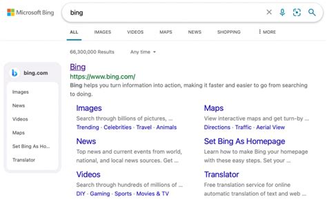 Microsoft Bing Tests Branded Sidebar Navigation Tool