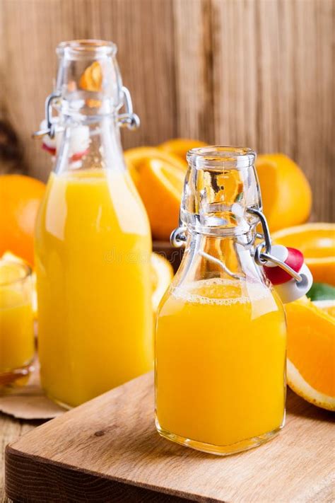 Freshly Squeezed Orange Juice In Bottles Stock Image Image Of