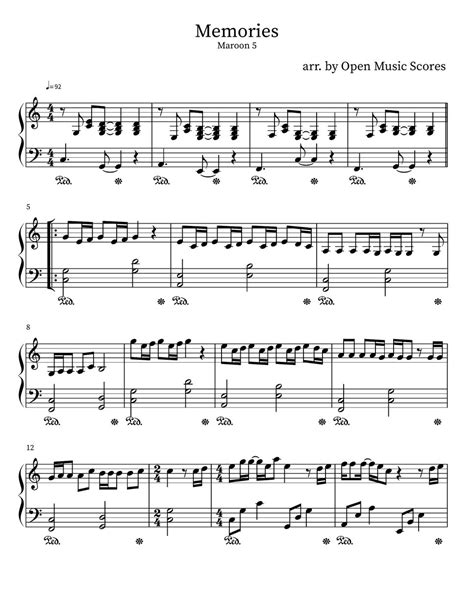Maroon 5 Memories Easy Piano Sheets By Open Music Scores