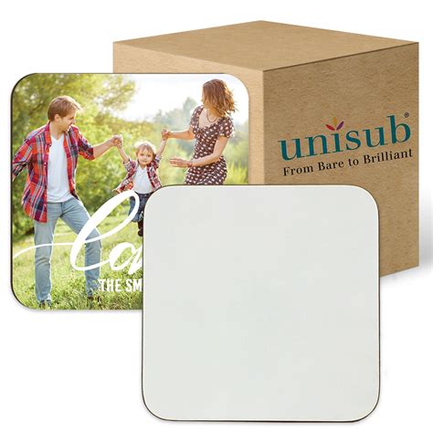 Unisub Square Sublimation Hardboard Coaster Gloss White Plain Back