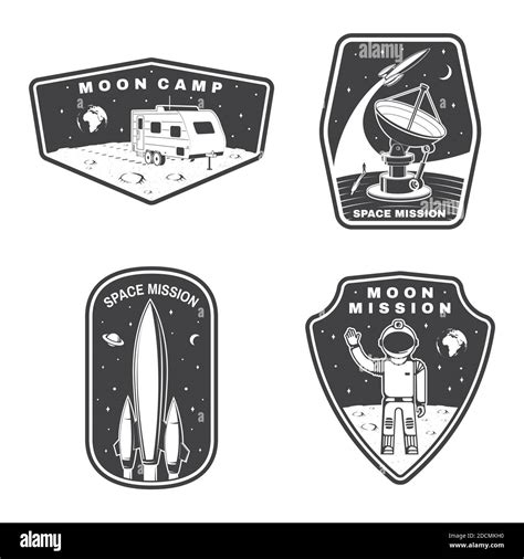 Set Of Space Mission Logo Badge Patch Vector Concept For Shirt