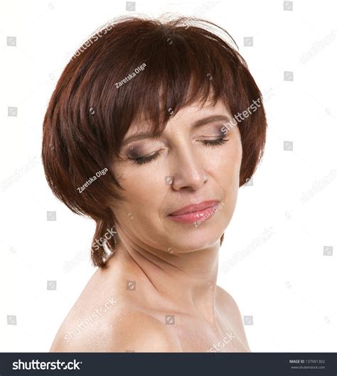 Closeup Portrait Nude Mature Woman Closing Stock Photo 137991302