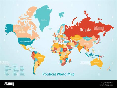 Mapa De La Tierra Con Países Divididos Por El Color Y La Descripción De