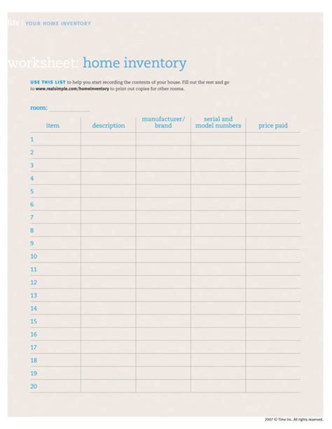 Free 12 Home Inventory Worksheet Templates In Pdf Ms Word Excel