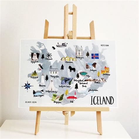 Iceland Illustrated Map Watercolour Map Map Of Iceland Travel Map Of