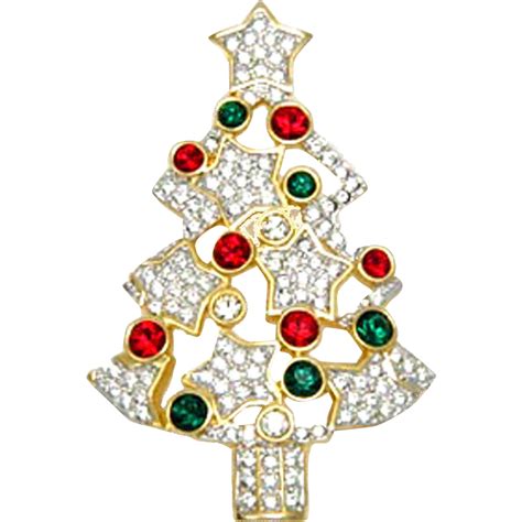 Swarovski Swan Signed Christmas Tree Pin Brooch Retired