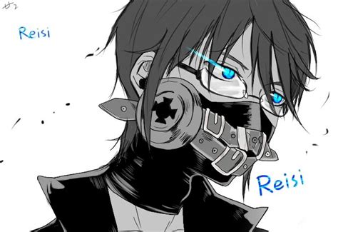 An Anime Character With Blue Eyes Wearing A Gas Mask