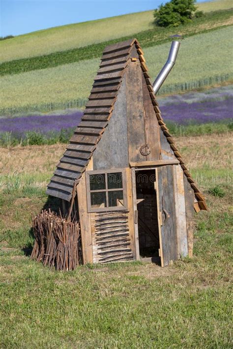 Small Wooden Hut In Garden Full Of Lavender Stock Photo Image Of