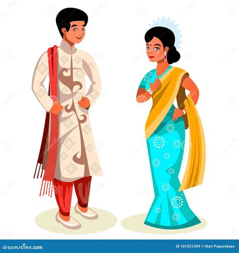 Bengali Wedding Couple In Traditional Costume Of West Bengal India Stock Illustration By