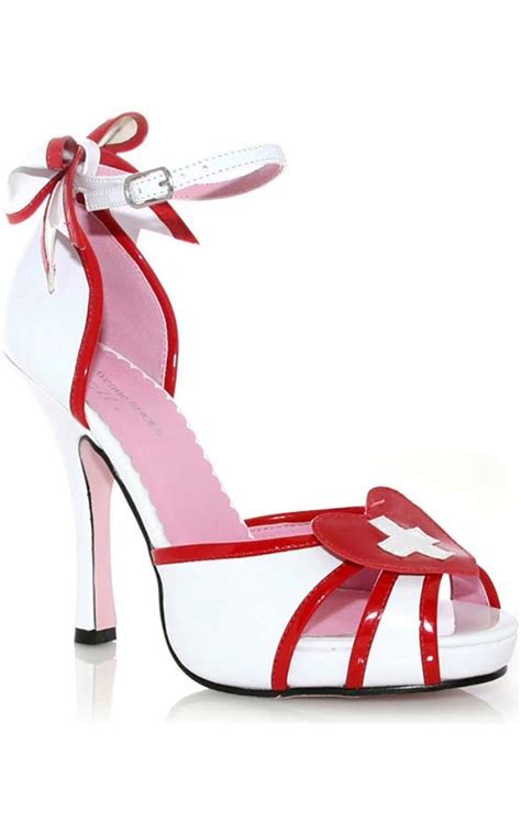 Womens Adult Naughty Nurse Red And White High Heel Shoes Accessory Ebay