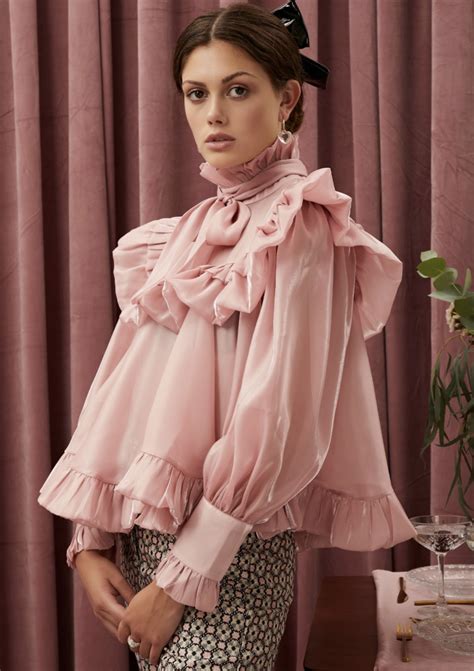 Ruffle Bow Blouse In A Shimmery Fabric A High Victorian Neckline And
