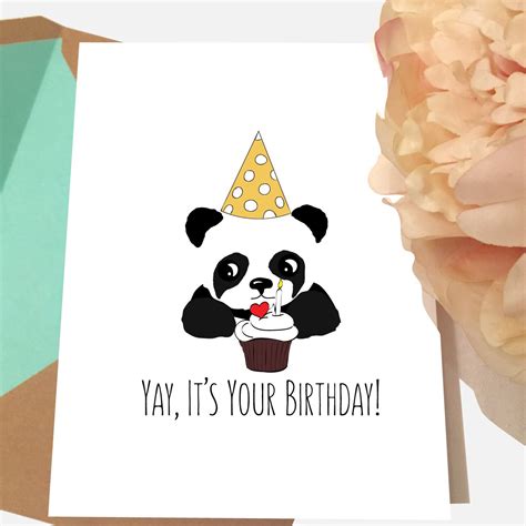 Panda Card Happy Birthday Cute Birthday Card Panda Etsy