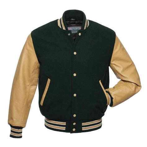 Forest Green Wool Tan Leather Sleeves Varsity Jacket In 2021 Green