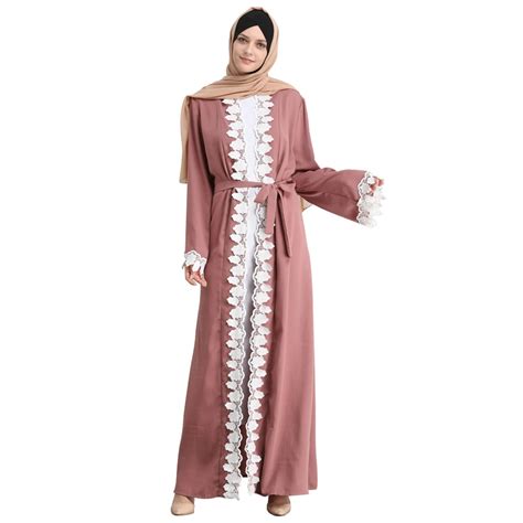 Women Appliques Cardigan Kimono Muslim Lace Abaya Dubai Kaftan Robes Arab Clothing Islamic
