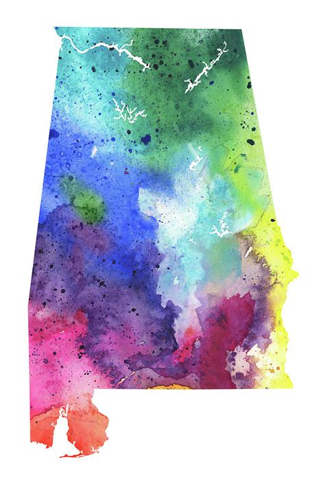 Watercolor Map Of Alabama In Rainbow Colors Painting By Andrea Hill