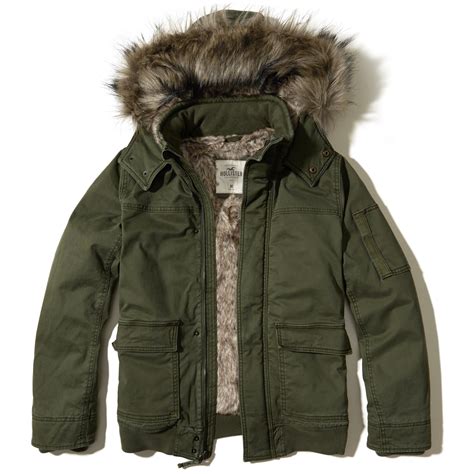 Lyst Hollister Faux Fur Lined Twill Bomber Jacket In Green For Men