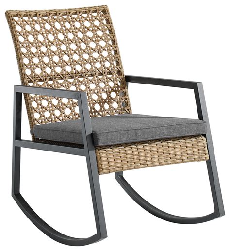 Modern Outdoor Patio Rattan Rocking Chair Tropical Outdoor Rocking