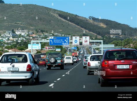 Traffic Flow Busy Highway On The Outskirts Of Cape Town South Africa Rsa Seen During The Evening