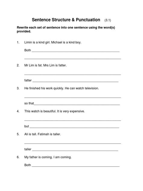 Esl Sentence Structure Worksheets Pdf