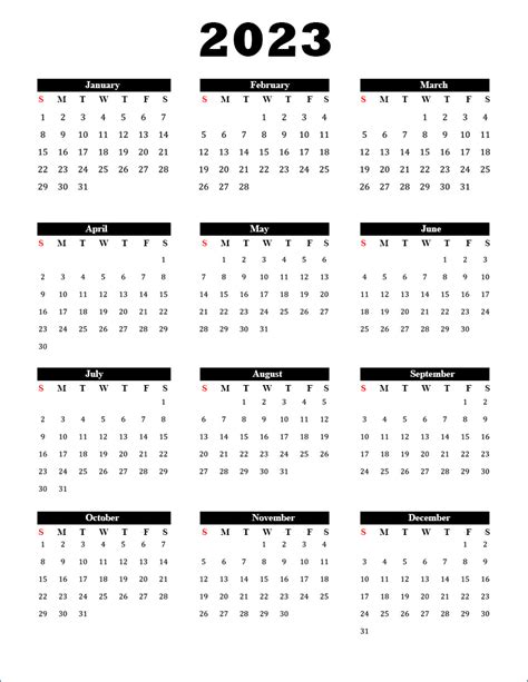 Printable Yearly Calendar 2023 Free Calendar Template Com Imagesee