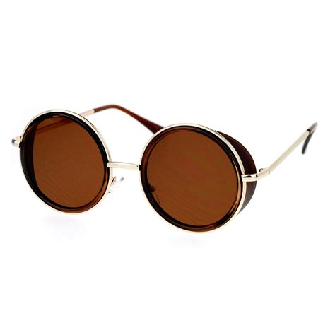 Sa106 Side Visor Hippie Round Circle Lens Sunglasses All Brown