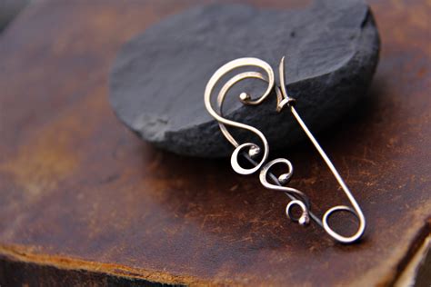 Swirly Bronze Or Sterling Silver Shawl Pin Scarf Pin Sweater Etsy