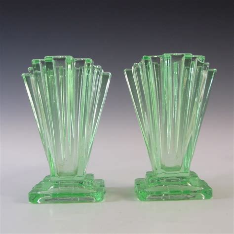 Large Bagley Grantham Art Deco Green Glass Vase Art Deco Vases Art My