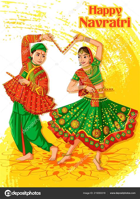 Indian Couple Playing Garba In Dandiya Night Navratri Dussehra Festival