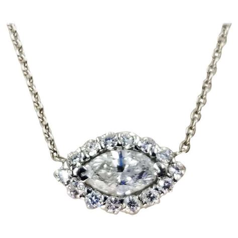 Horizontal Marquise Diamond White Gold Halo Necklace At 1stdibs