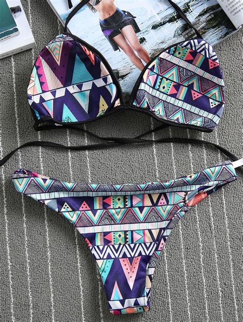 Geometric Print Teeny Bikini Colormix Teeny Bikini Zaful Swimwear Bikinis