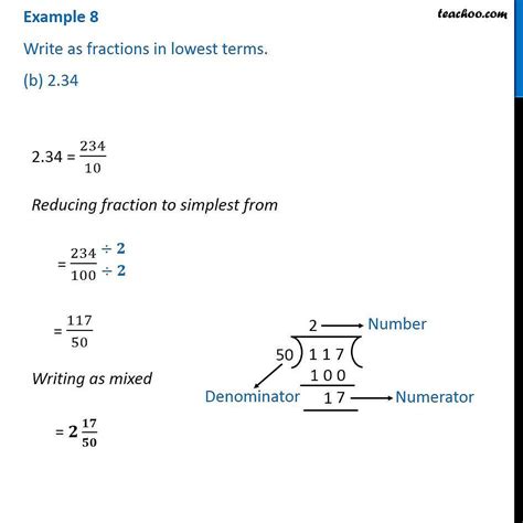 Example 8 Write As Fractions In Lowest Terms A 004 B 234