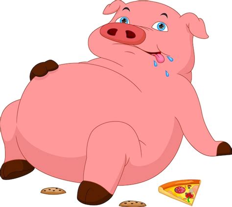 음식과 함께 만화 귀여운 뚱뚱한 돼지 프리미엄 벡터