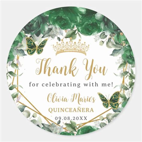 Emerald Green Floral Butterflies Quinceañera Favor Classic Round