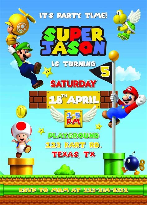 Super Mario Invitation Mario Bros Birthday Super Mario Bros Party