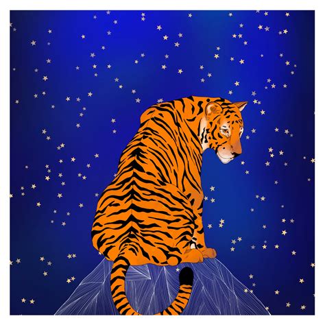 Tiger Starry Night Art Print Square 210mm X 210mm Boho Etsy