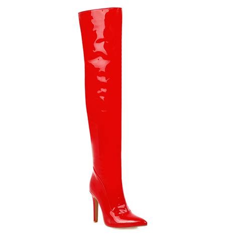 Sexy White Red Thigh High Boots Women Patent Leather High Heels Over The Knee Bo Women