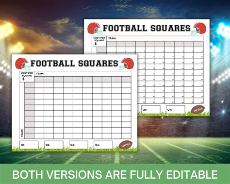 Football Squares Printable Football Squares Fundraiser 100 Square