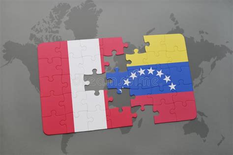 Peru And Venezuela Flags Obsolete Torn Weathered Crisis Concept 3d