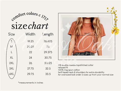 Comfort Colors 1717 Size Chart Comfort Colors Size Chart Etsy