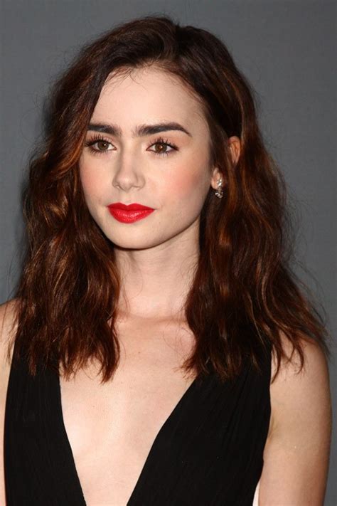 Lily Collins Wavy Medium Brown Loose Waves Hairstyle Steal Her Style