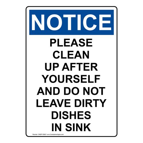 Vertical Please Clean Up After Yourself Sign Osha Notice