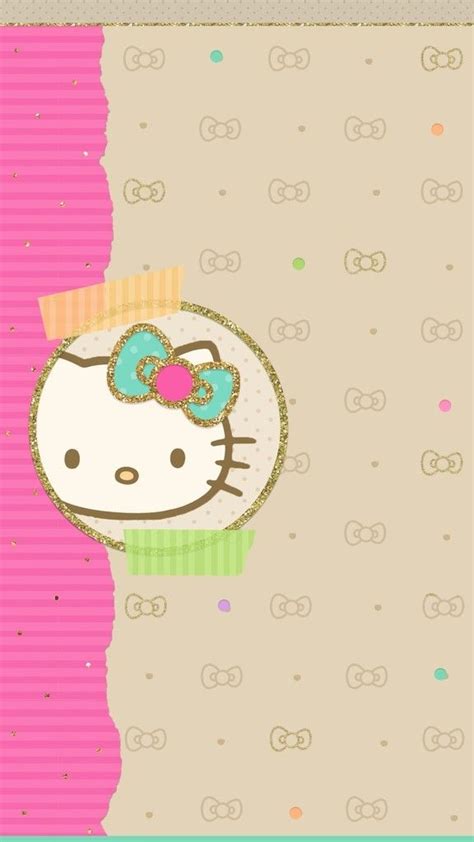 A Hello Kitty Wallpaper With An Image Of A Donut On Its Side